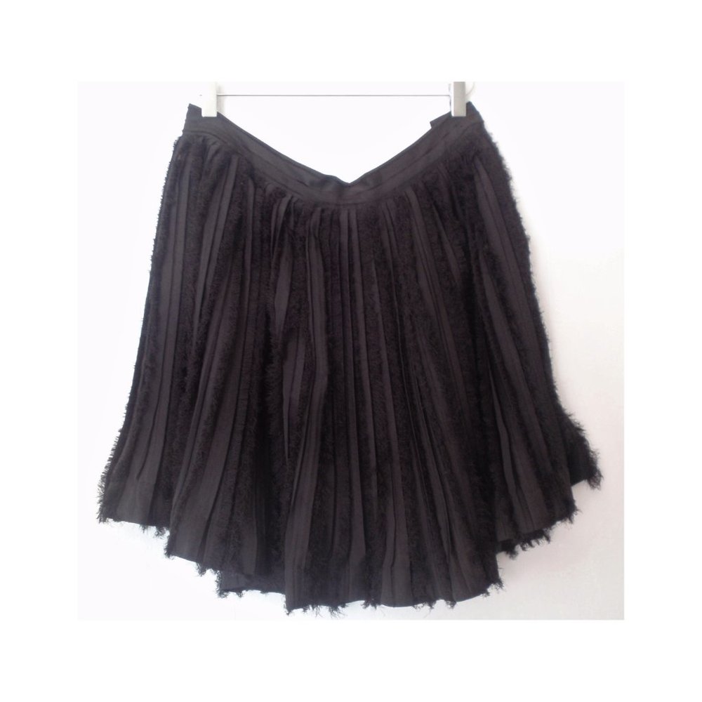 H&M BLACK PLEATED CHIFFON FRINGE RIBBON TRIM COQUETTE MINI SKIRT 14 NWT - Picture 2 of 8